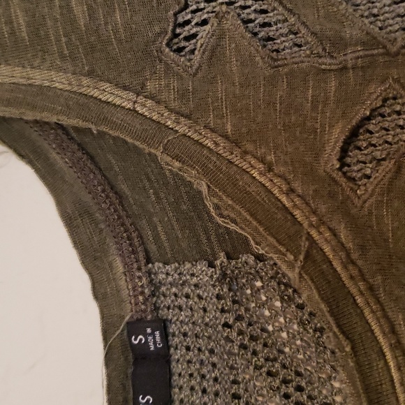 Max Jeans Cutwork over mesh Yoke on front/back tank top shirt olive green - Picture 6 of 9
